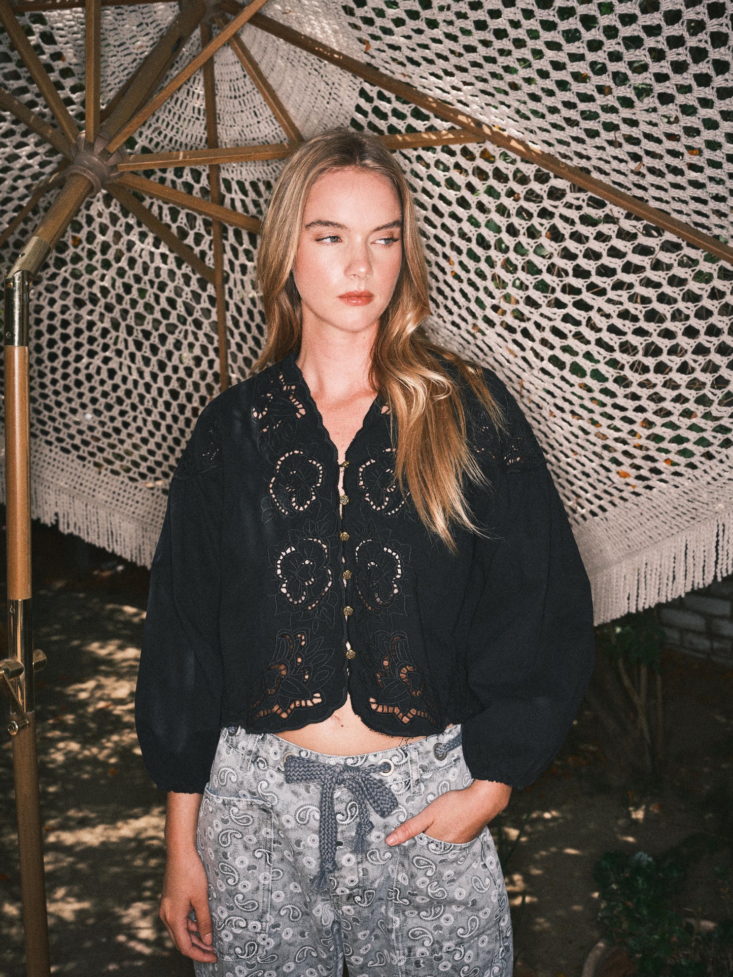 Denim Embroidery Top