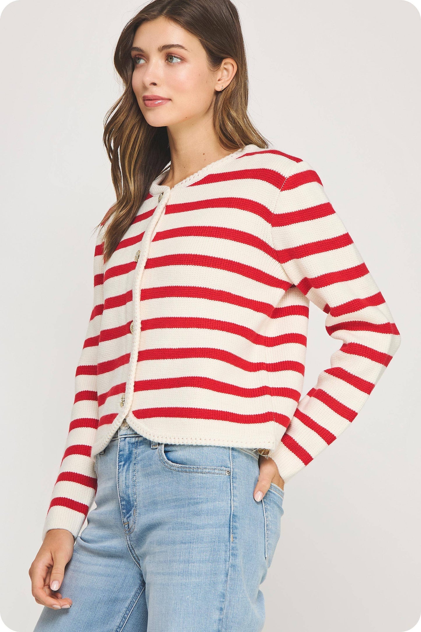 Button Down Stripe Cardigan