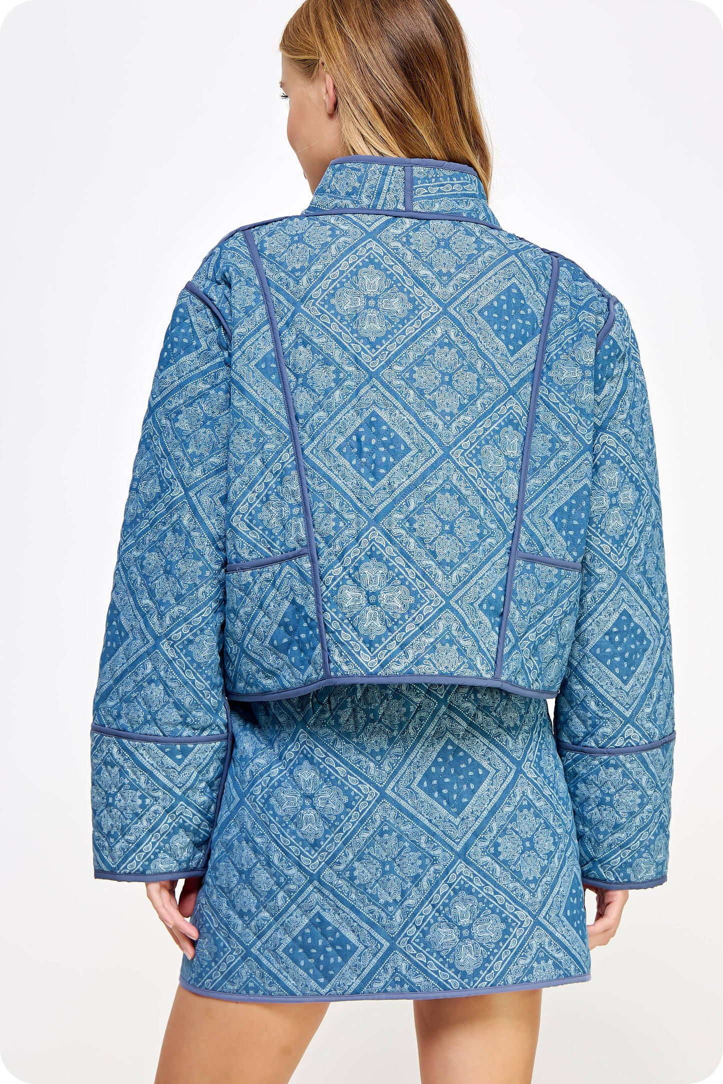 Print Padded Quilt Piping Detail Jacket