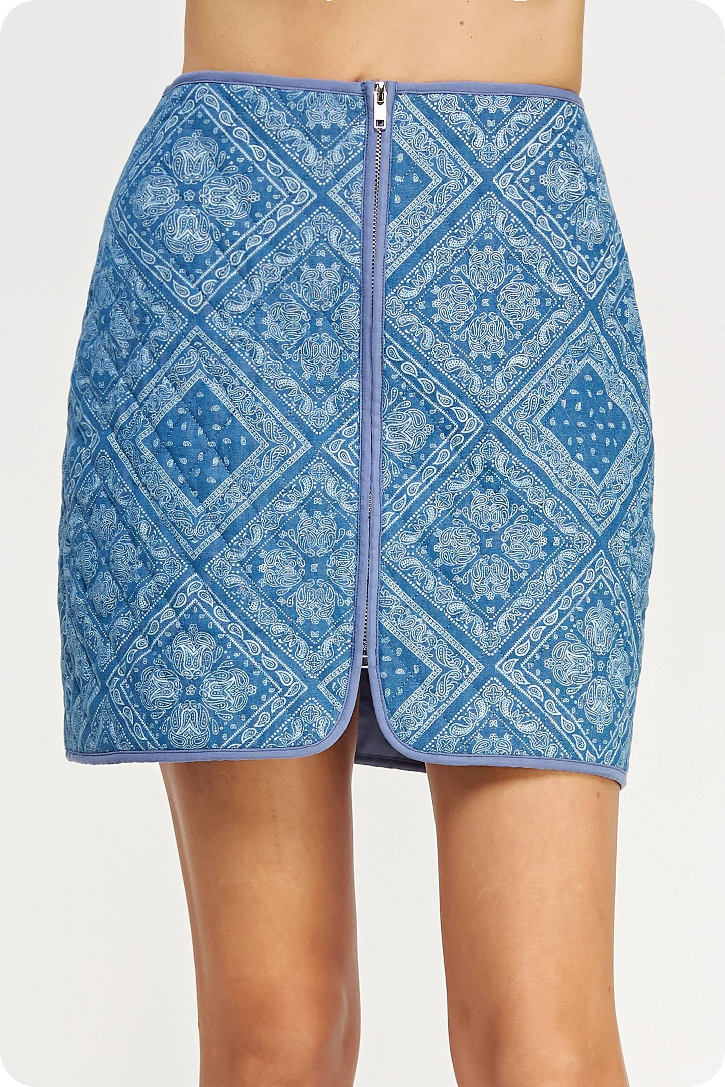Print Padded Quilt Piping Detail Mini Skirt