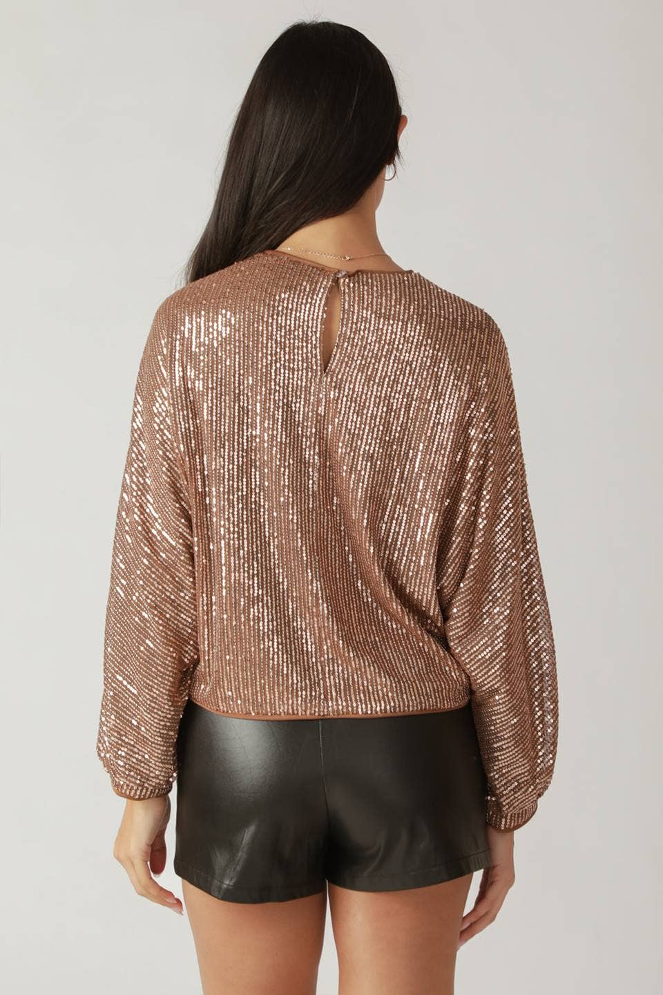 Brown Sequin Long Sleeve Top