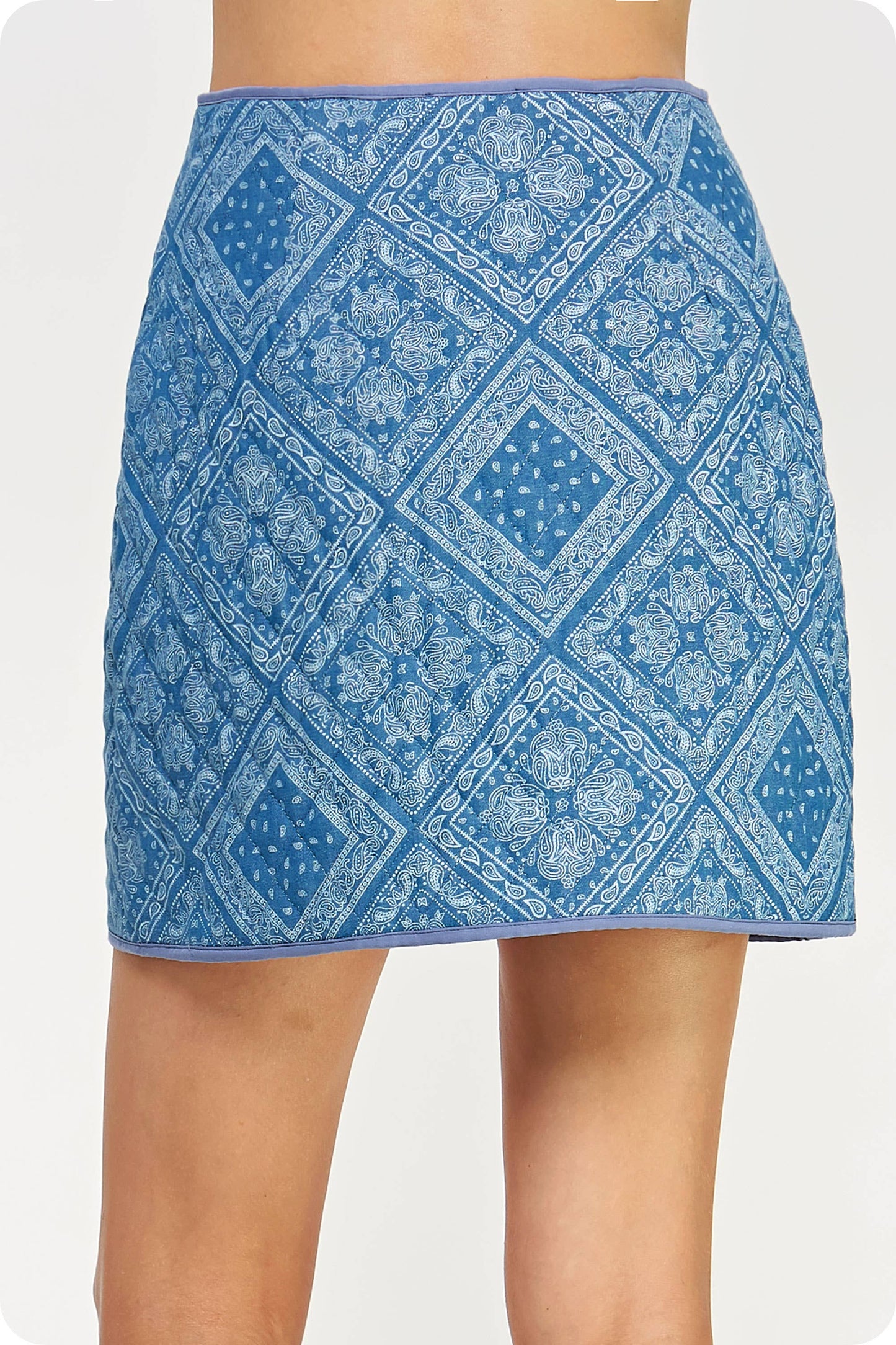 Print Padded Quilt Piping Detail Mini Skirt