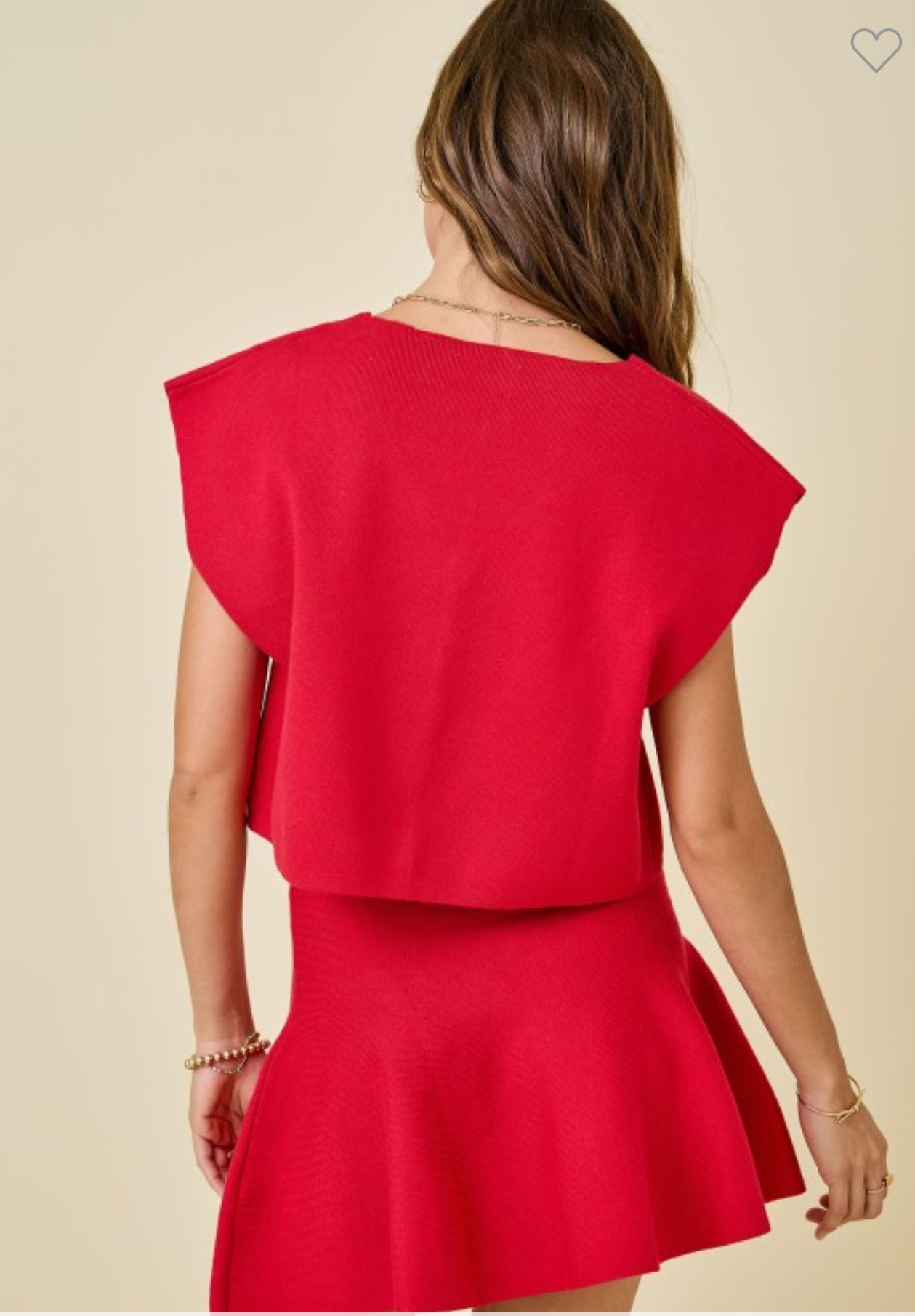 Red Vneck Top & Flare Skirt Set