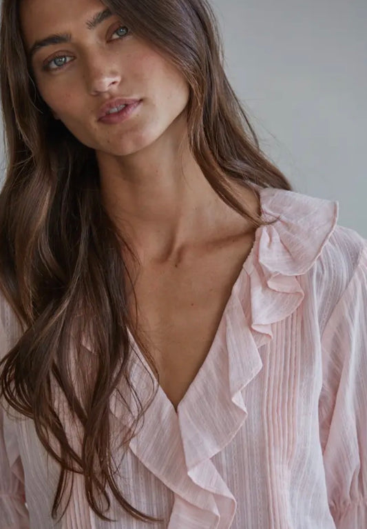 Woven Cotton Button Down in Pink-L