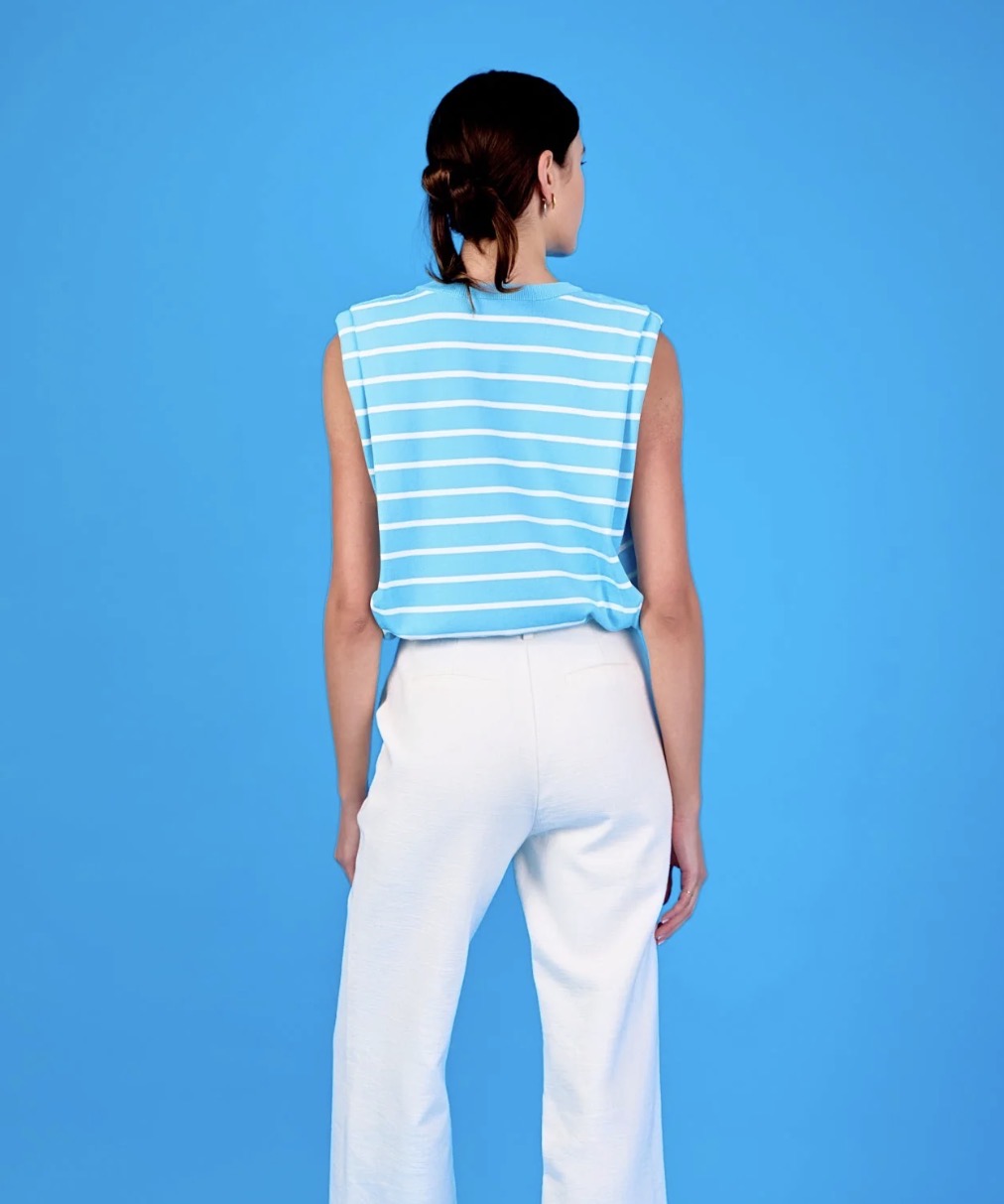 Stripe Sleeveless Pleated Knit Top-L