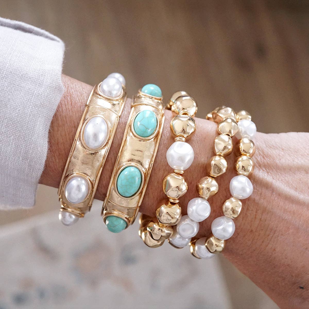 Sunlit Wide Bangle with Oval Cabochons