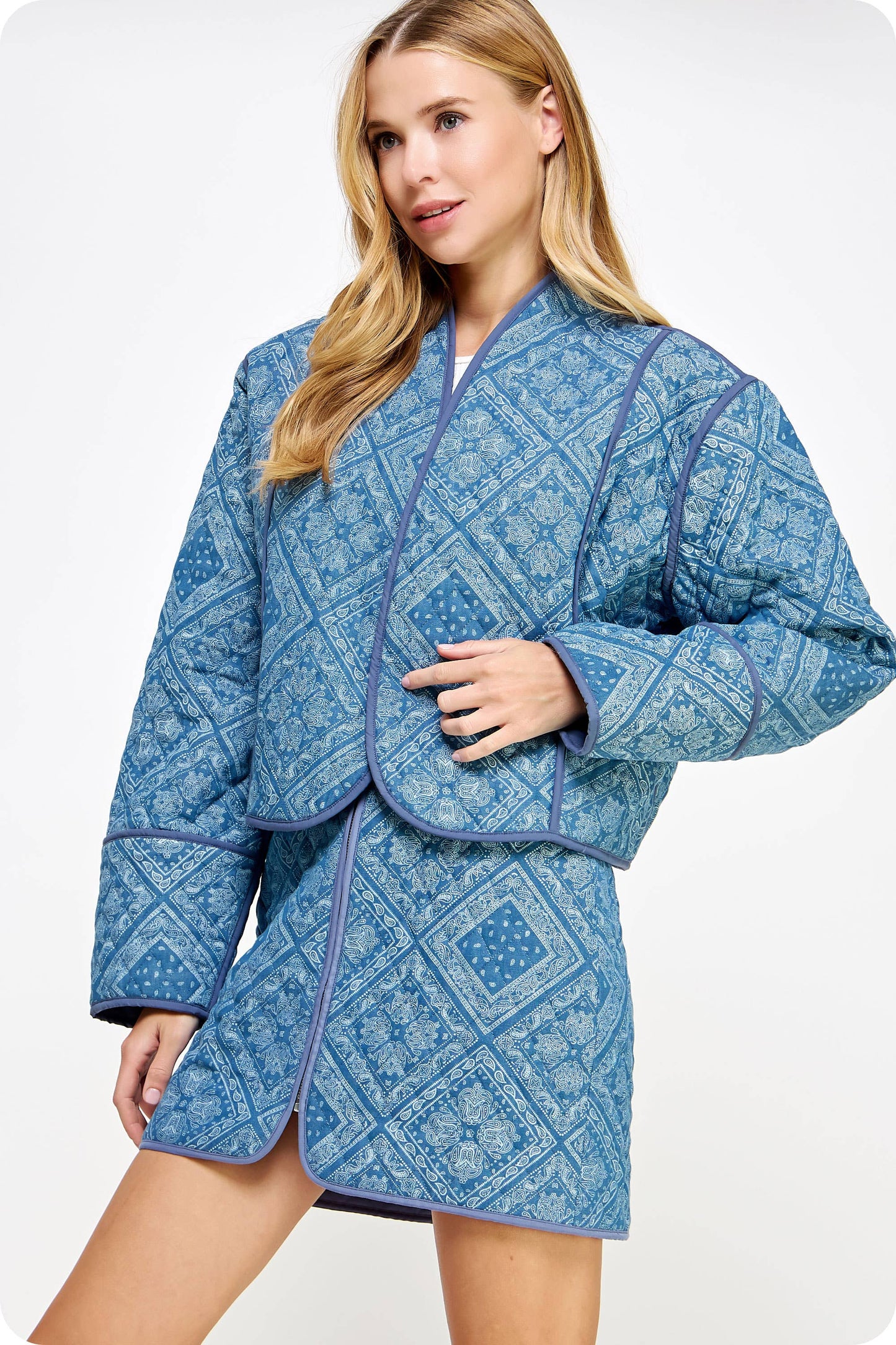 Print Padded Quilt Piping Detail Jacket