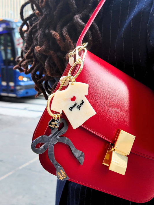 Hand-painted NYC T-shirt Bag Charm + Keychain | Eco-Friendly