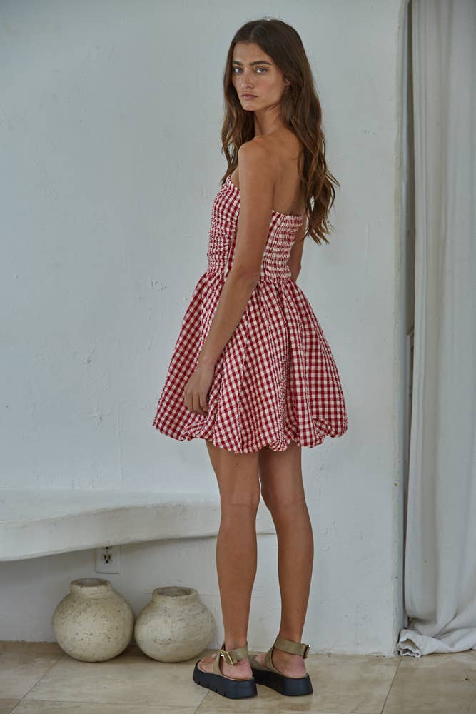 Gingham Smocked Tube Mini