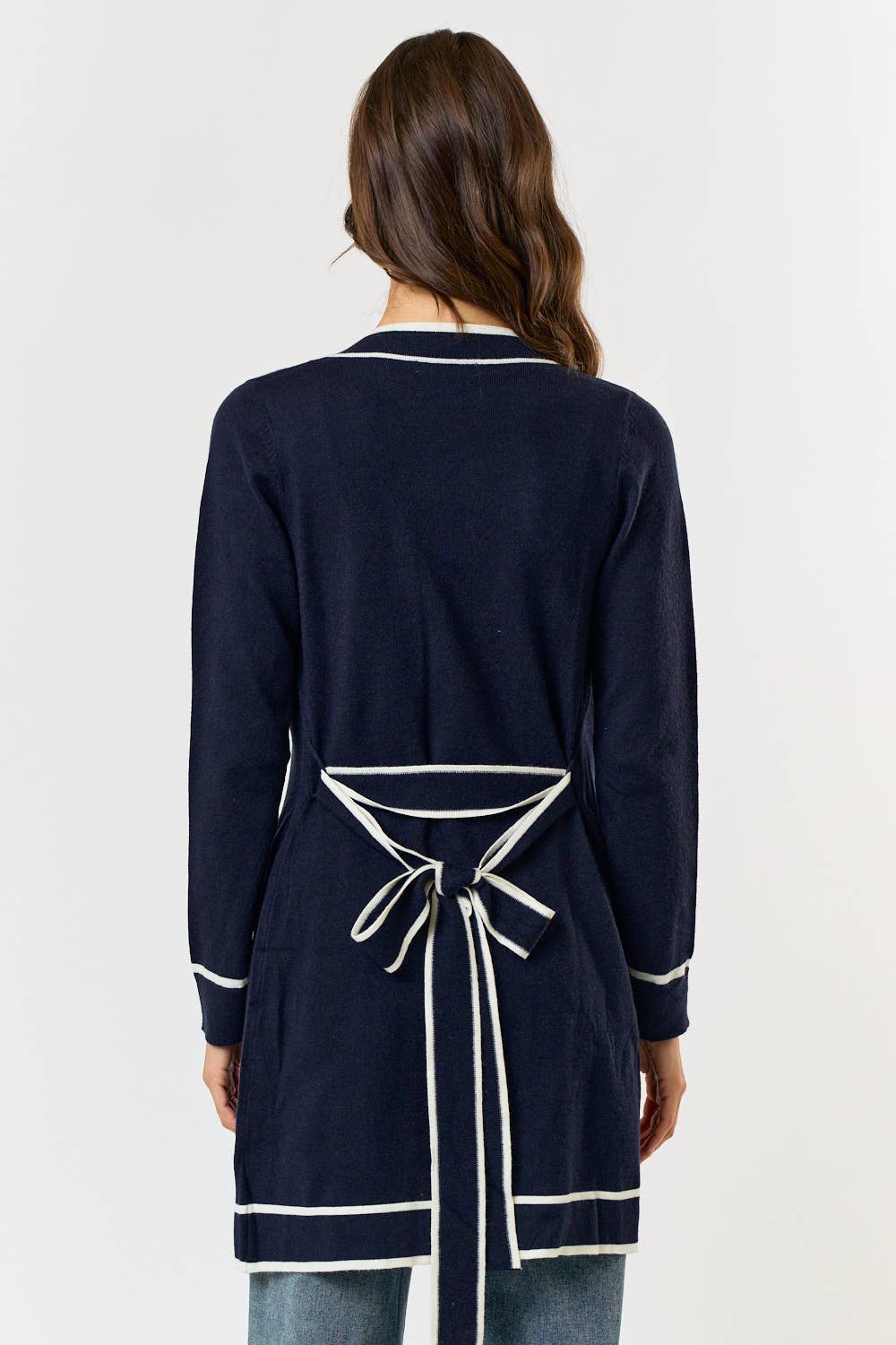 Navy Belted Sweater Dress