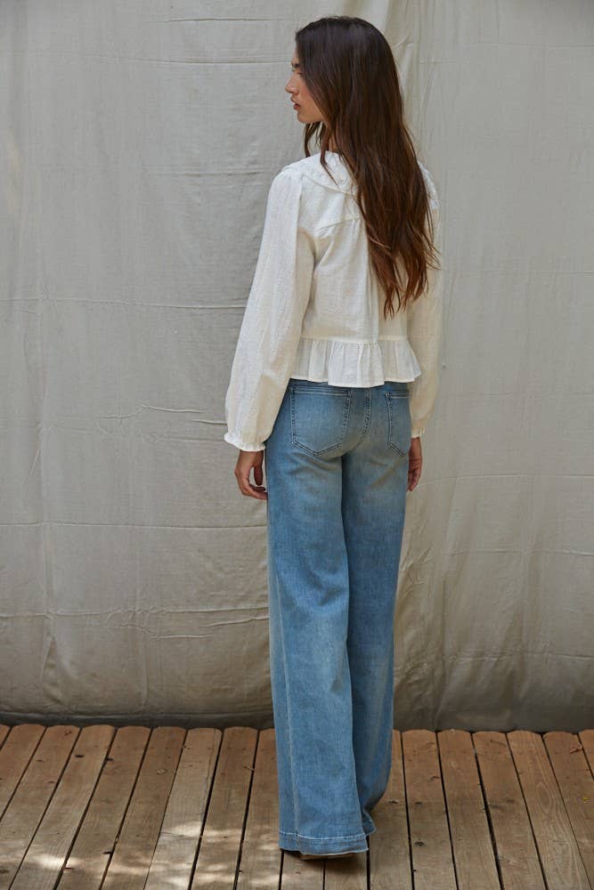 V-Neck Long Sleeve Blouse Top