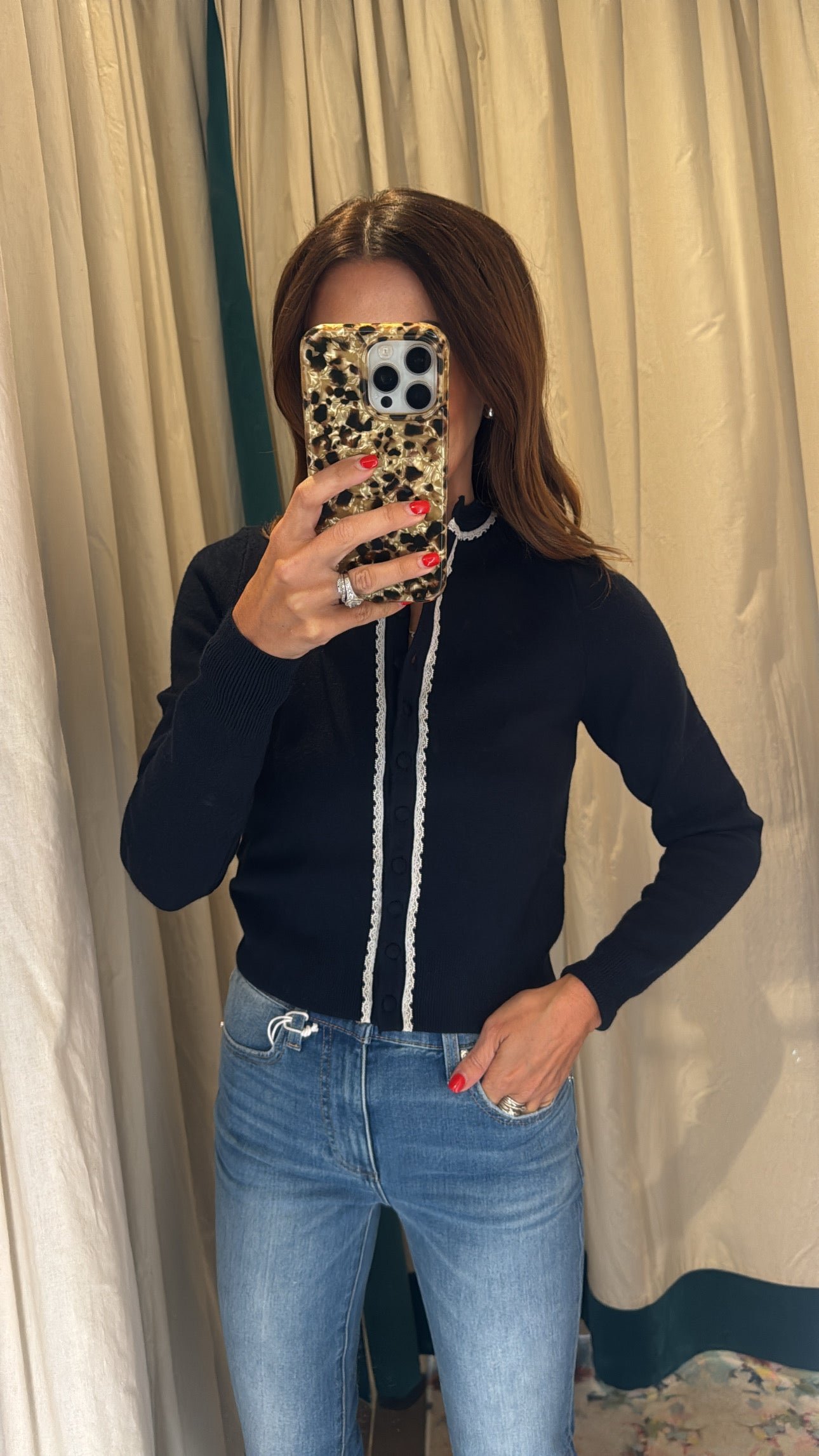Navy Lace Detail Sweater Cardigan