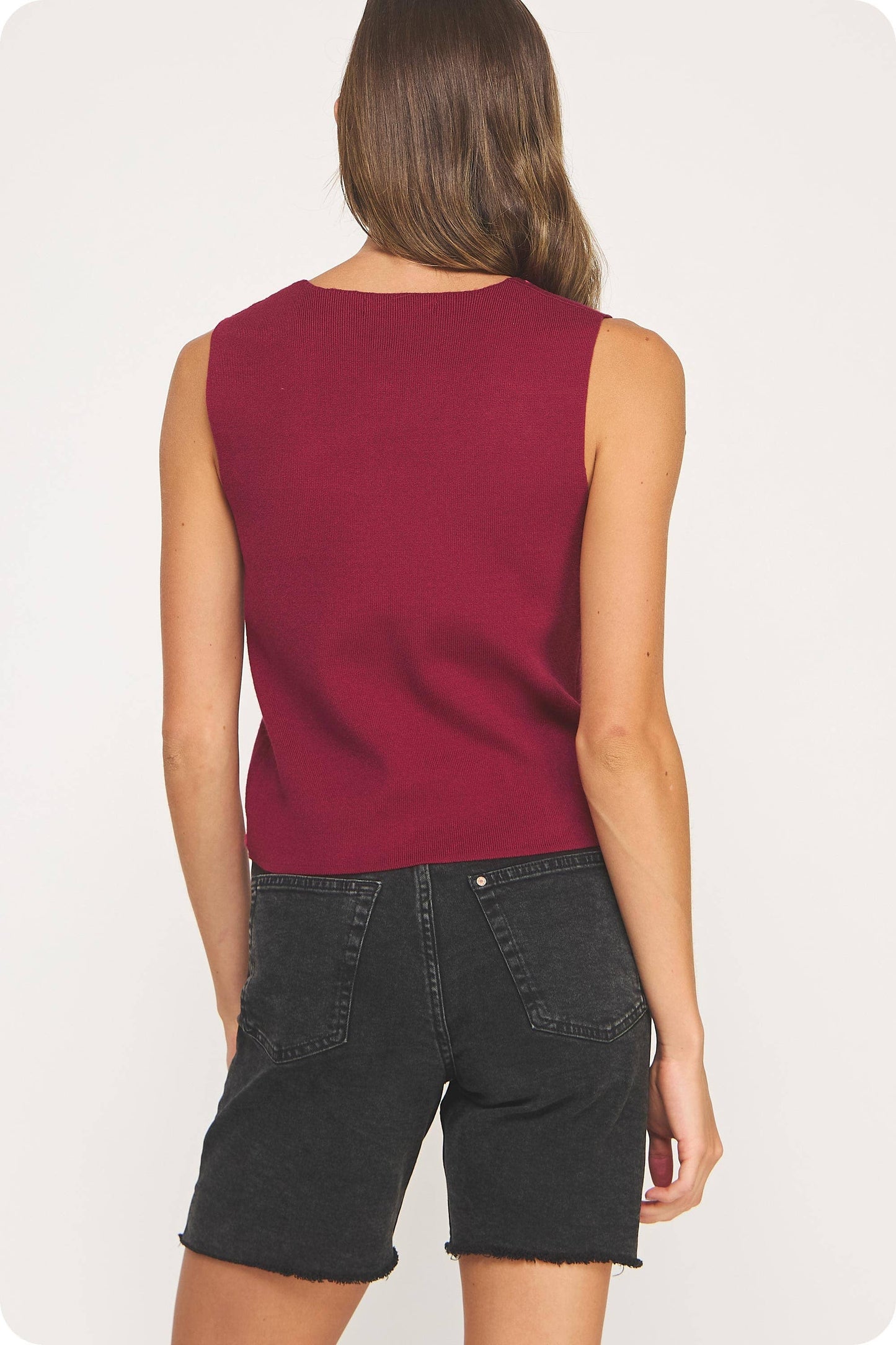 Embroidered Sleeveless Knitted Vest Top