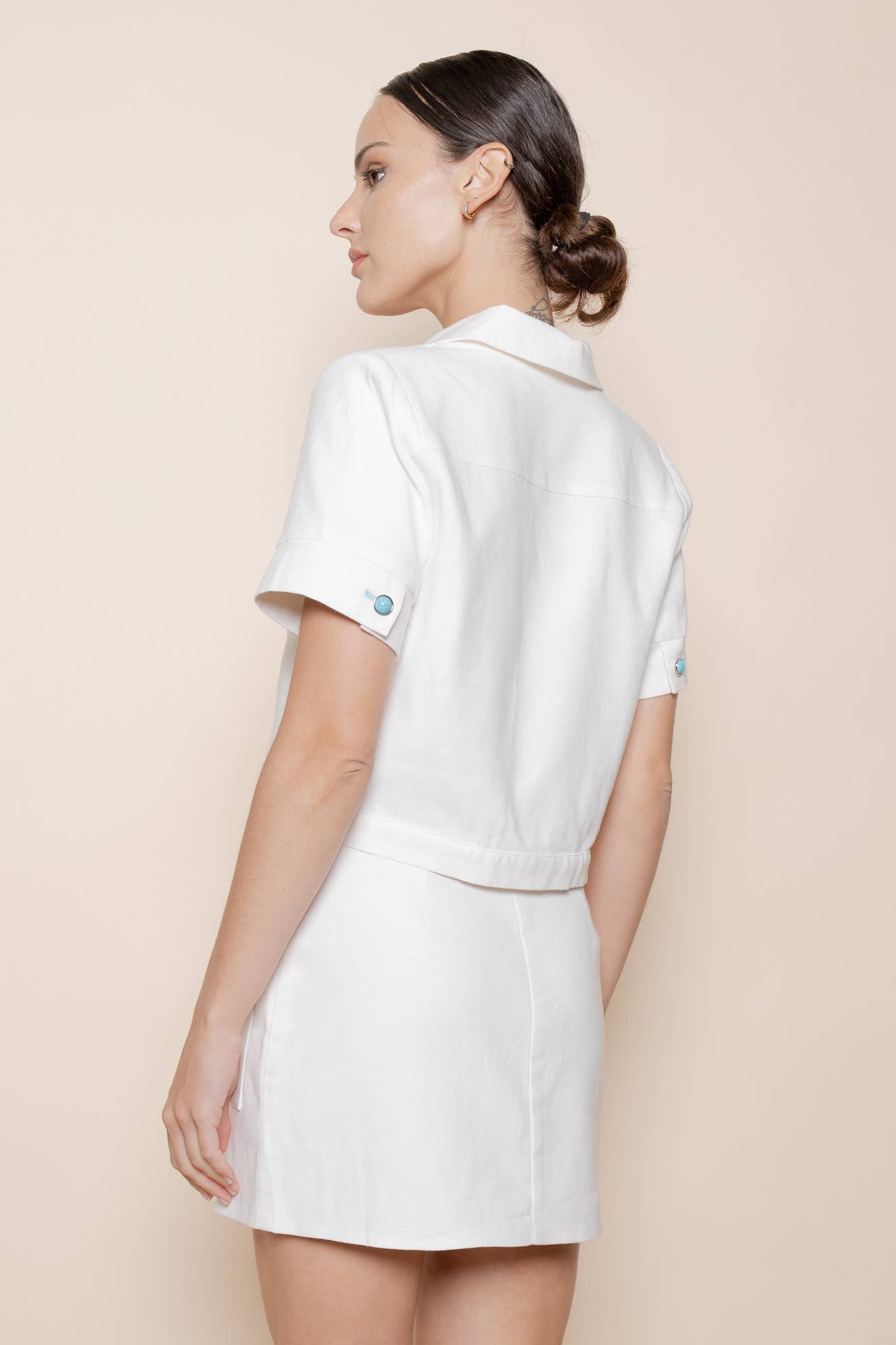 White With Turquoise Button Up