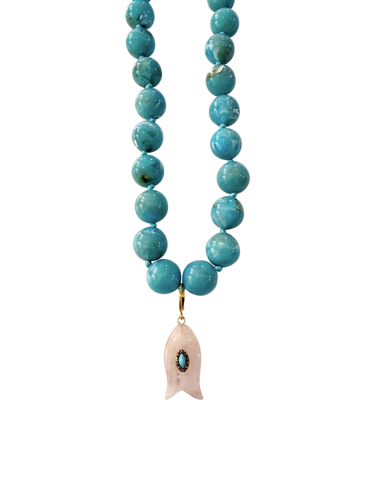 Kiawah Beaded Fish Charm Necklace- Turquoise