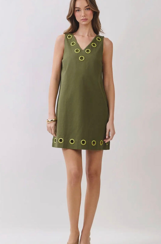Olive Grommet Shift Dress