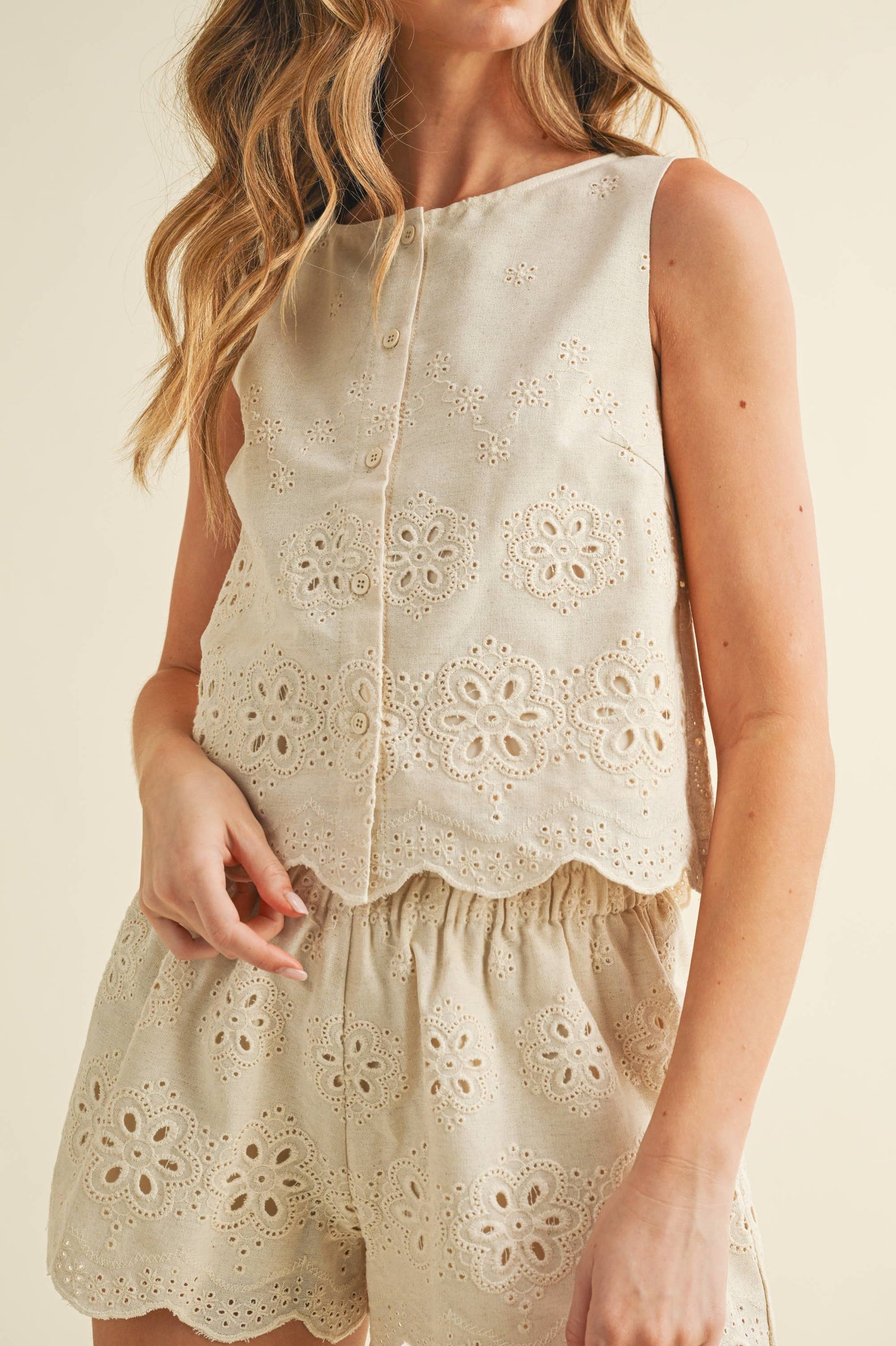 Beige Eyelet Shorts