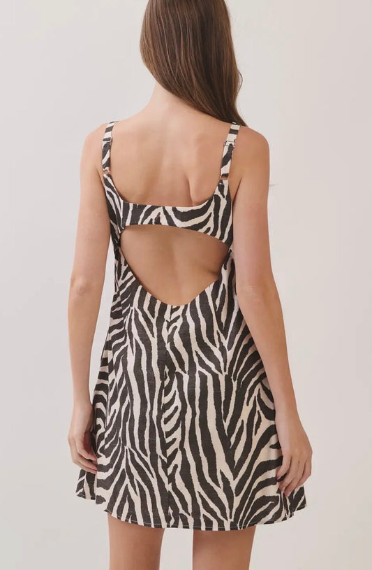 Brow & Cream Linen Zebra Swing Dress