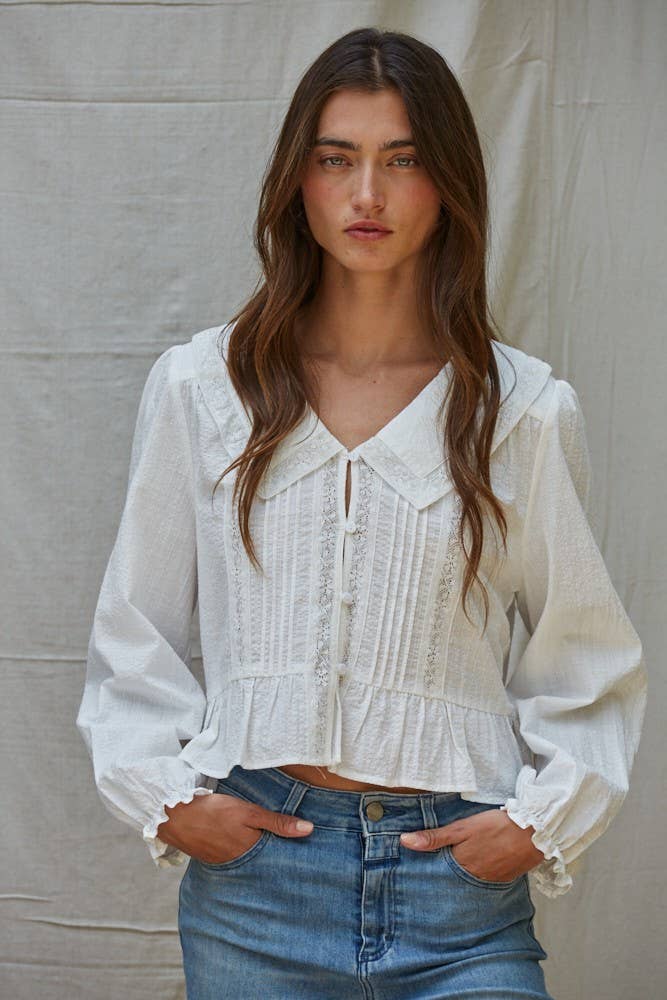 V-Neck Long Sleeve Blouse Top