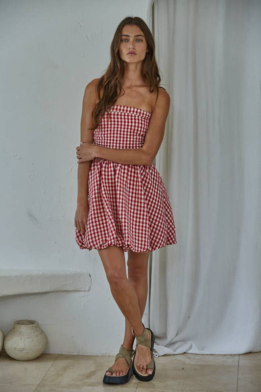 Gingham Smocked Tube Mini