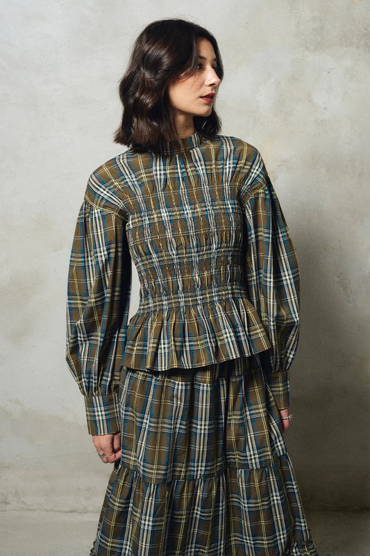 Cotton Poplin Checked Blouse