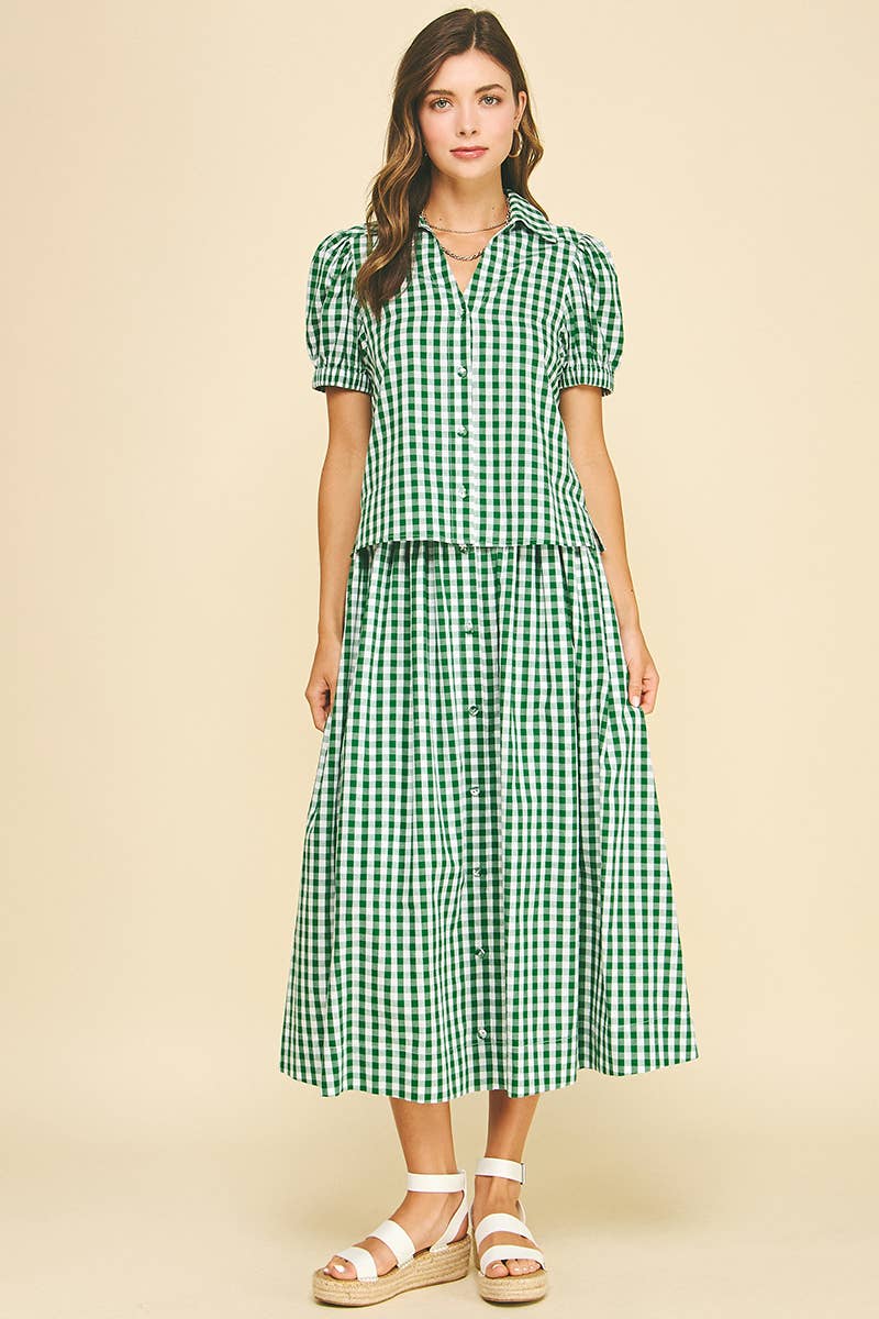 Gingham Button Down Shirt-L