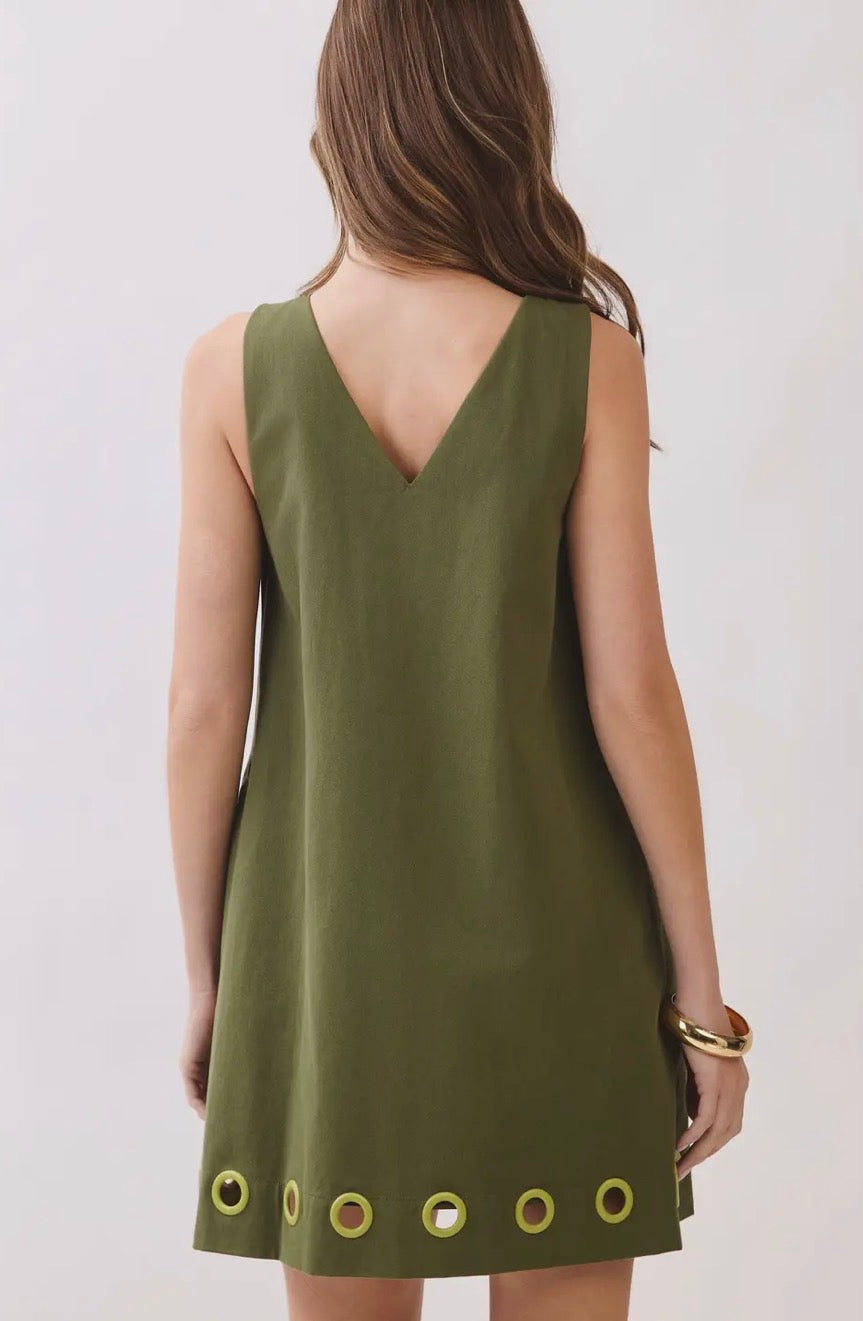 Olive Grommet Shift Dress