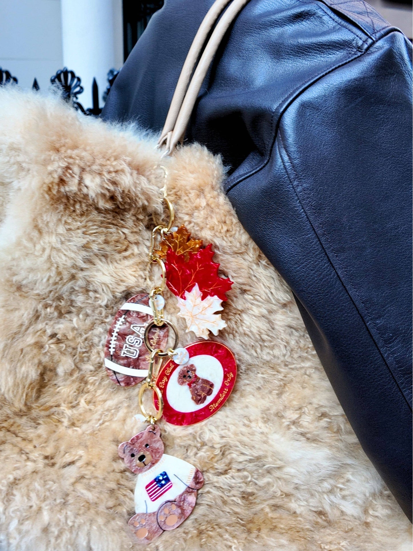 Hand-painted Americana Teddy Bear Bag Charm + Keychain