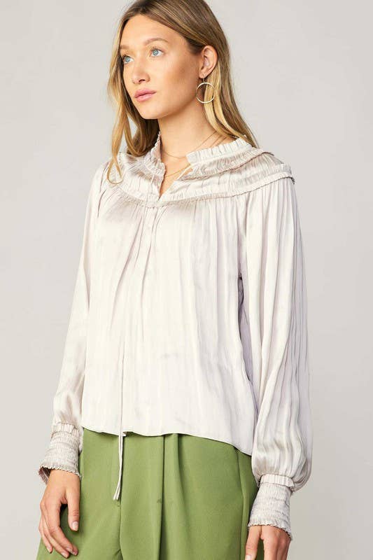 Ruffle Detail Blouse W/ Smocked Cuffs