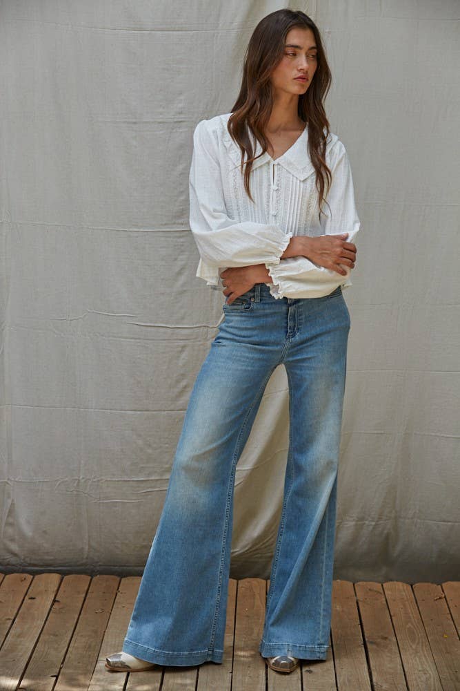 V-Neck Long Sleeve Blouse Top