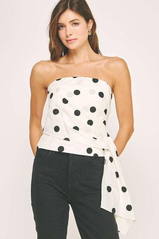Draped Pleat Detail Polka Corset Tube Top