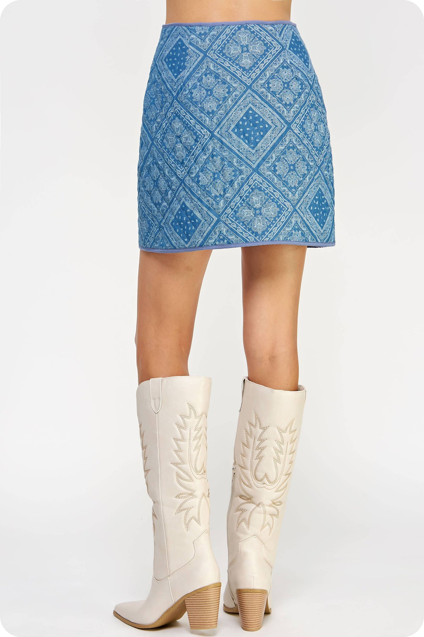 Print Padded Quilt Piping Detail Mini Skirt