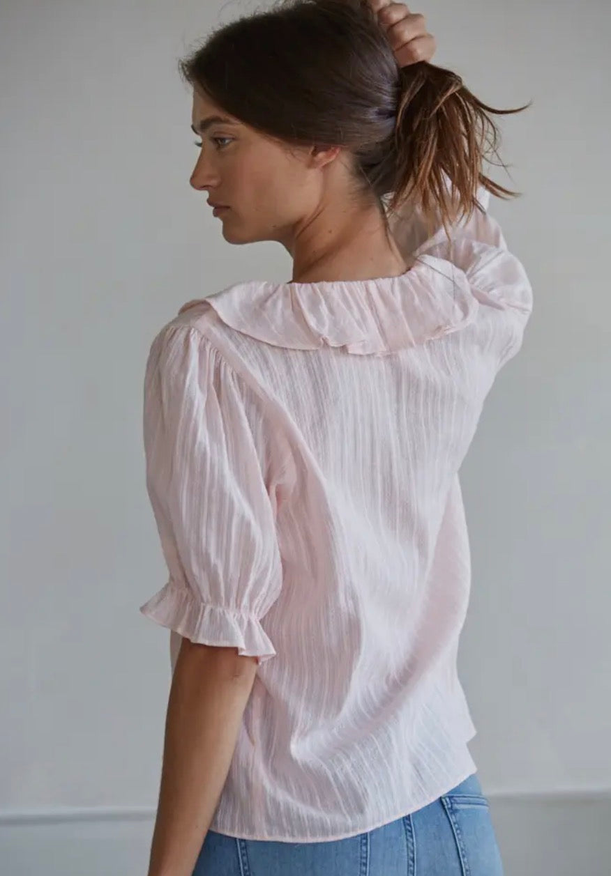 Woven Cotton Button Down in Pink-L