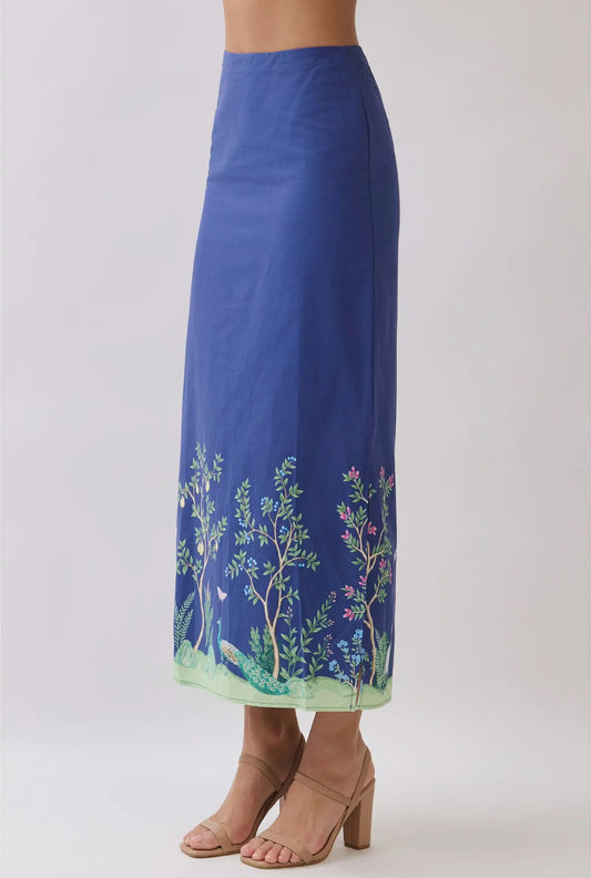 Botanical Border Print Maxi Skirt
