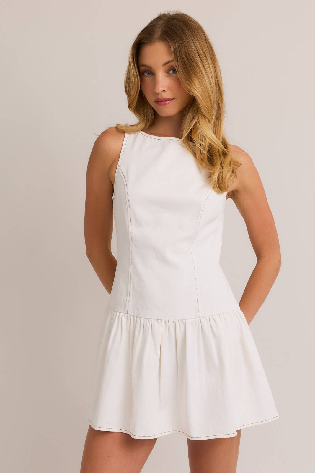 Boat Neck Low Waist Dress