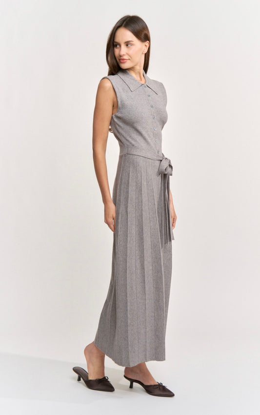 Collared Sweater Belted Midi Dress