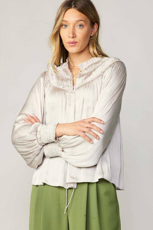 Ruffle Detail Blouse W/ Smocked Cuffs