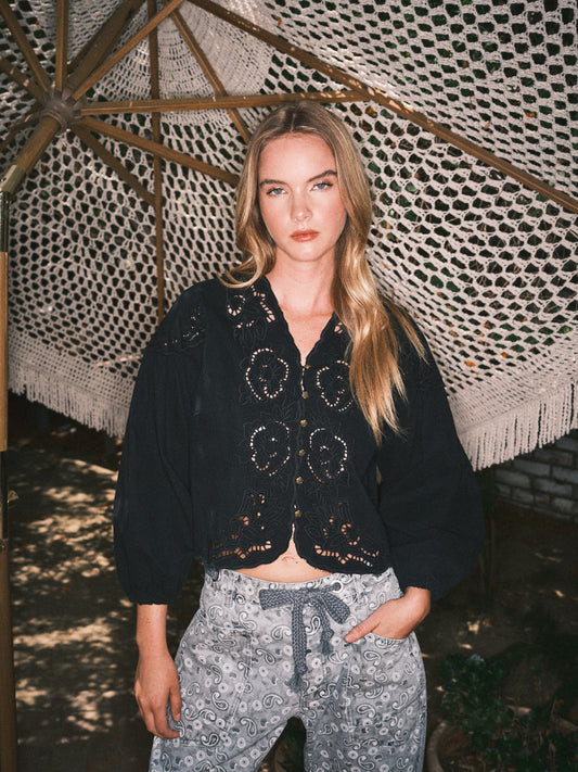 Denim Embroidery Top