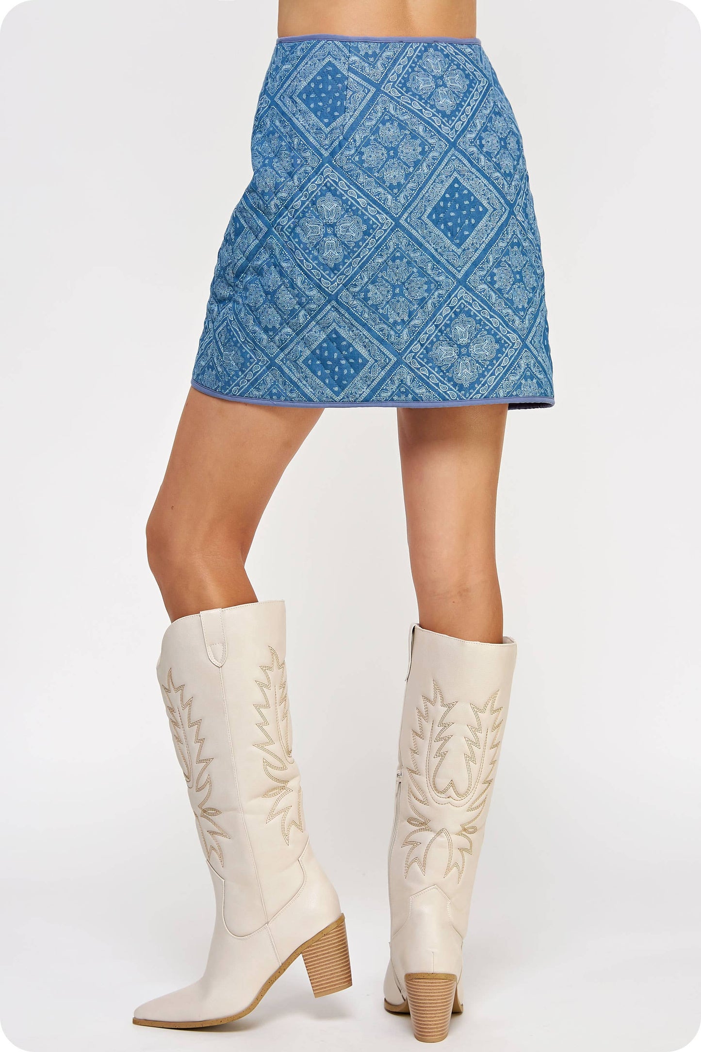 Print Padded Quilt Piping Detail Mini Skirt