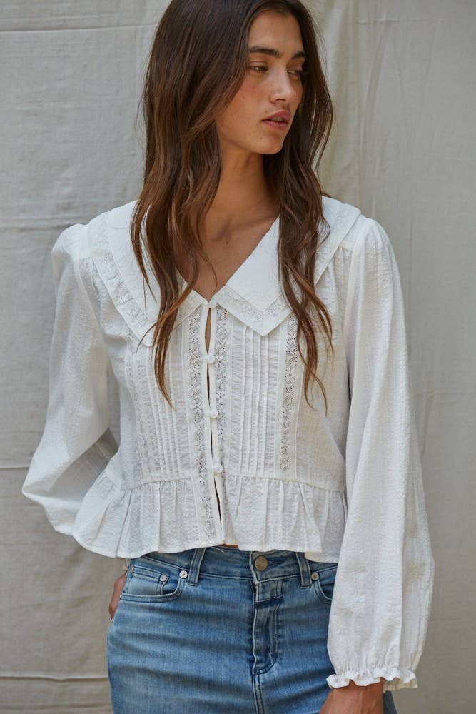 V-Neck Long Sleeve Blouse Top