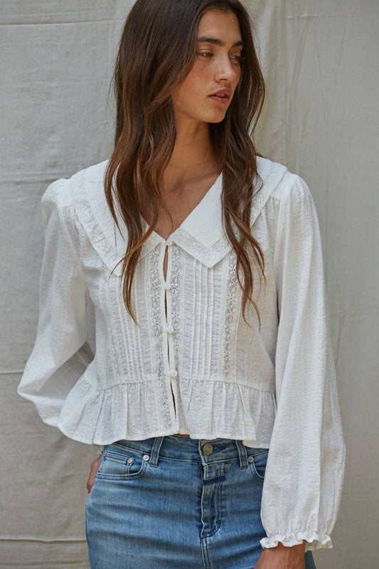 V-Neck Long Sleeve Blouse Top