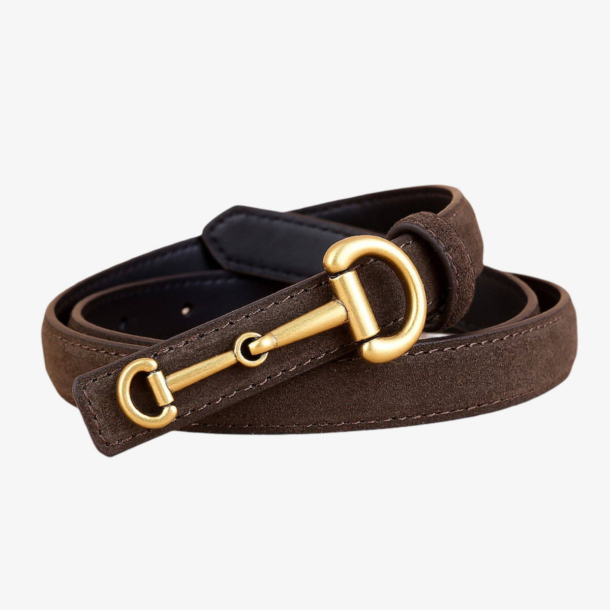 Suede Leather Skinny Belt with Horsebit