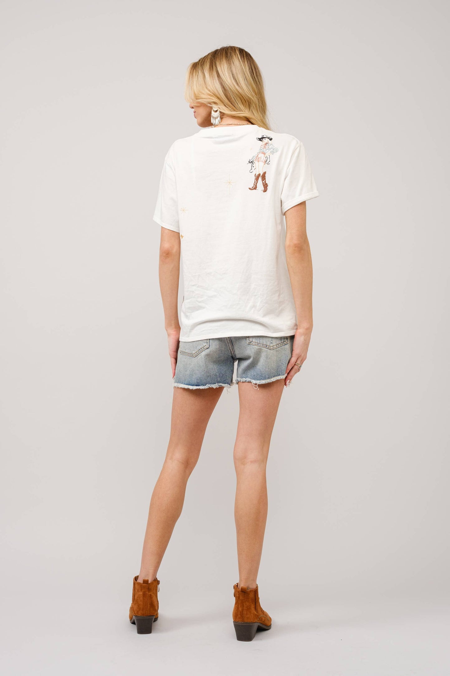 Western Motif Embroidered Graphic T Shirt-L