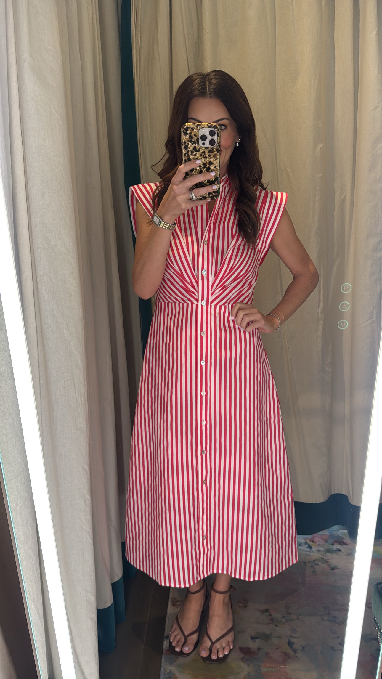 Striped Pintucked Waist Midi