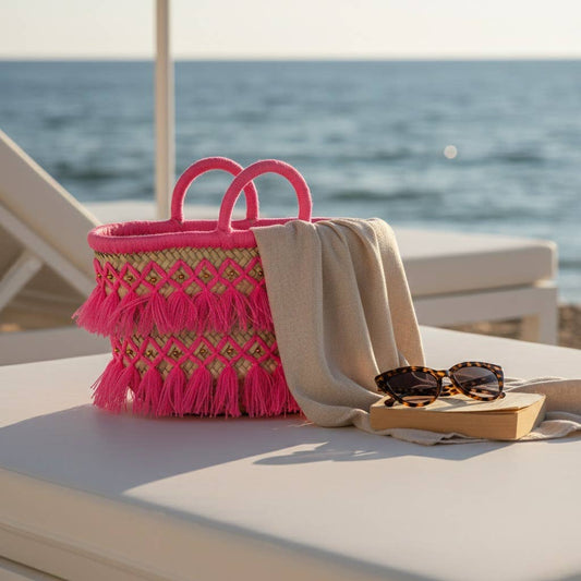 Handwoven Straw Tassel Tote