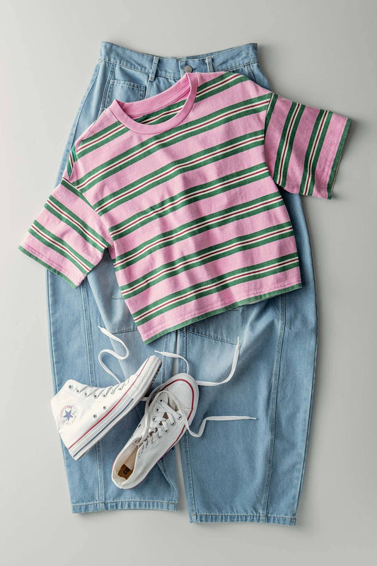 Vintage Washed Striped Cotton Crop Tee