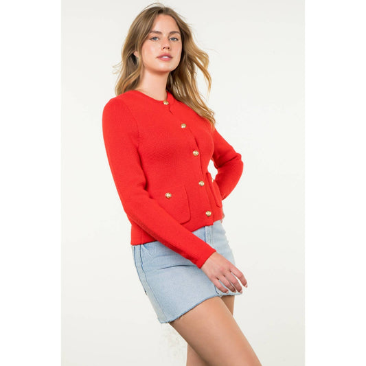 Gold Button Pocket Knit Cardigan