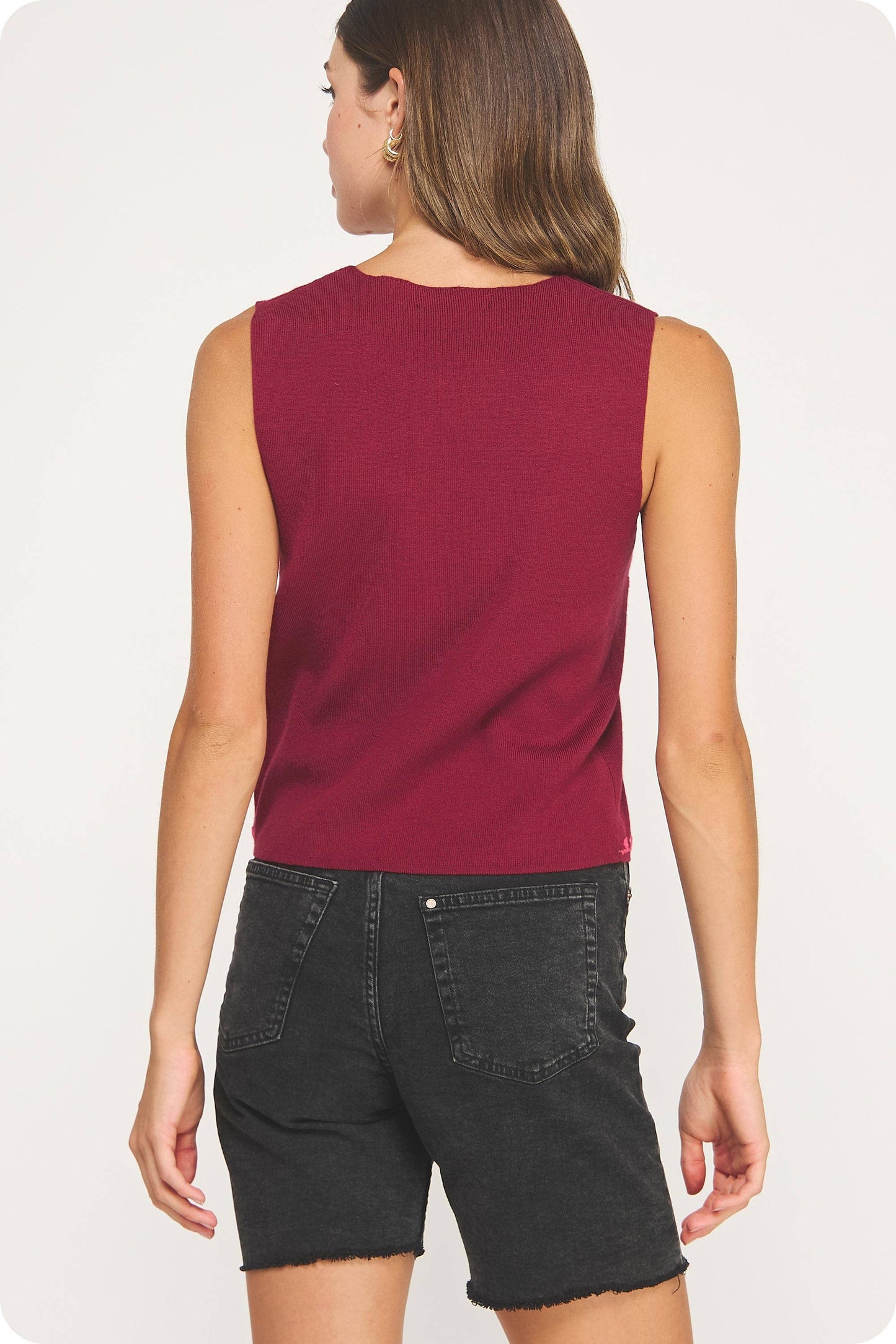 Embroidered Sleeveless Knitted Vest Top