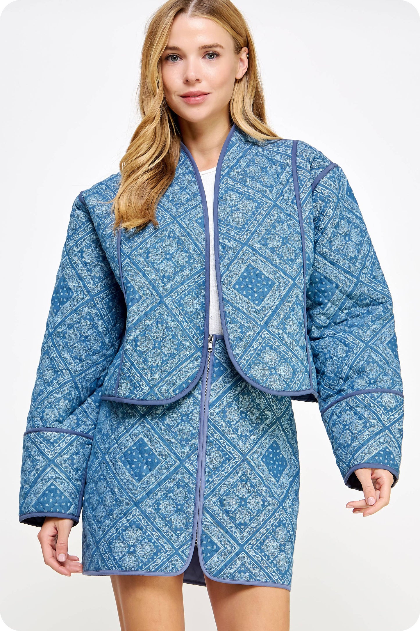 Print Padded Quilt Piping Detail Jacket