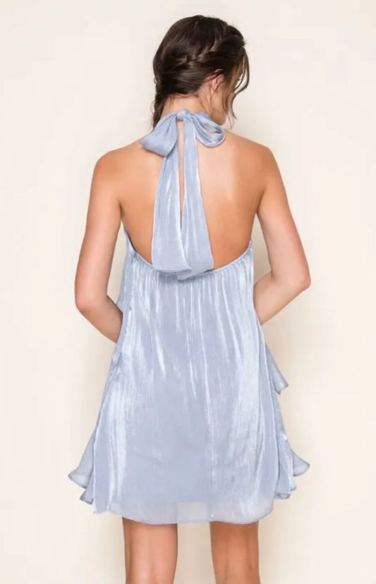 Halter Mini Dress in Dusty Blue